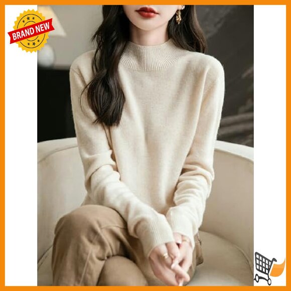 100% Merino Wool Mock Neck Sweater Long Sleeve Pullover Seamless - Picture 5 of 8